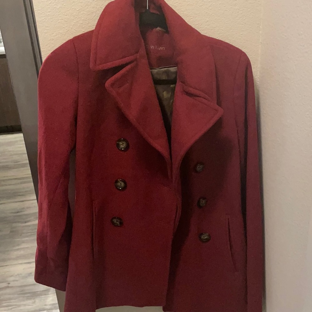 Red Calvin Klein pea coat size 0